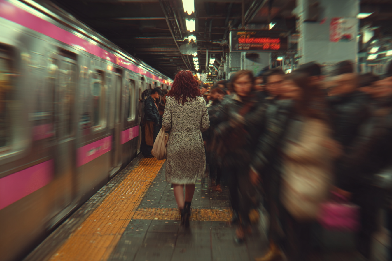 Urban subway commuter in motion